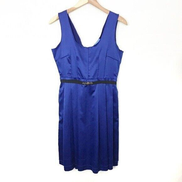 Vera Wang Simply Royal Blue Sleeveless Fit Flare‎ Satin Dress 6 Cocktail Wedding - Picture 1 of 8